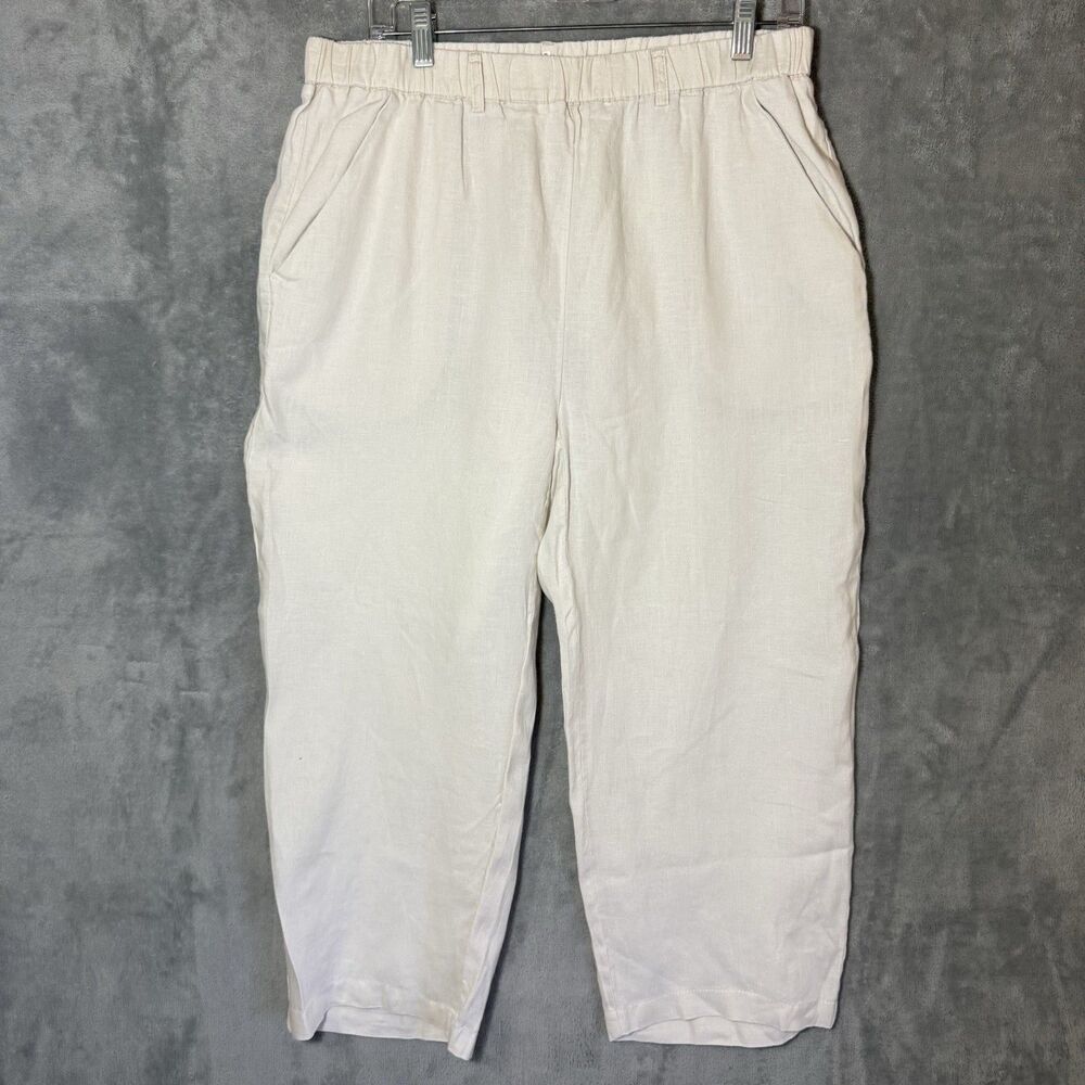Quince 100% European Linen Wide Leg Sz L Pants Eggshell White Elastic Waist